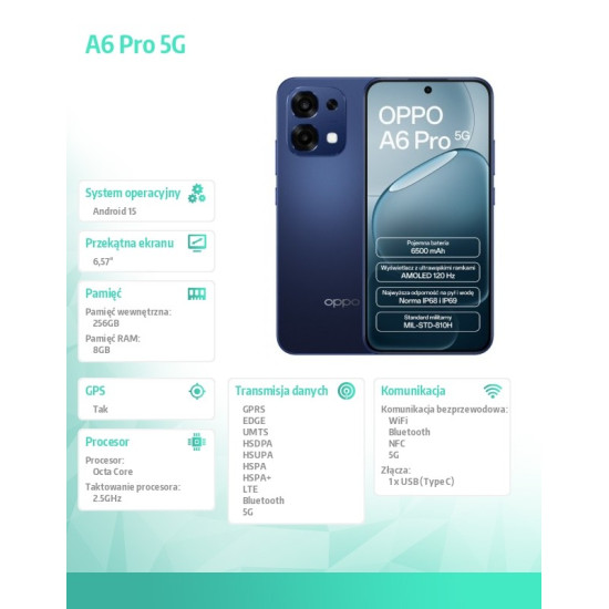 Smartfon A6 Pro 5G 8/256GB Niebieski CPH2781