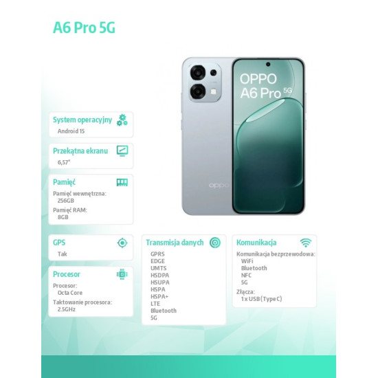 Smartfon A6 Pro 5G 8/256GB Szary CPH2781