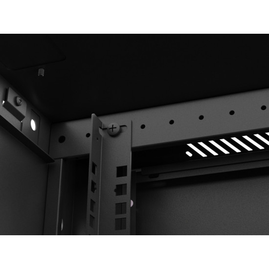 Szafa instalacyjna rack wisząca 19 cali 6U 600x600 czarna drzwi perforowane (flat pack) 