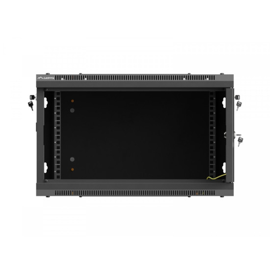 Szafa instalacyjna rack wisząca 19 cali 6U 600x600 czarna drzwi perforowane (flat pack) 