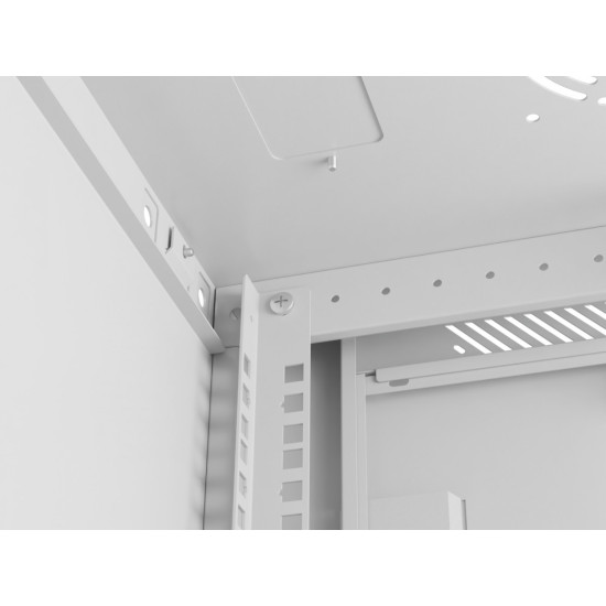 Szafa instalacyjna rack wisząca 19 cali 6U 600x600 szara drzwi perforowane (flat pack) 