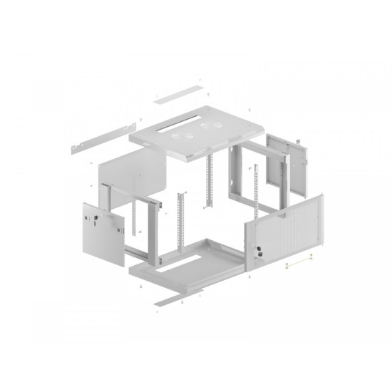 Szafa instalacyjna rack wisząca 19 cali 6U 600x600 szara drzwi perforowane (flat pack) 