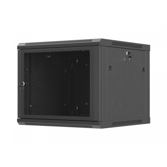 Szafa instalacyjna rack wisząca 19 cali 9U 600x600 czarna drzwi     perforownae ( flat pack) 