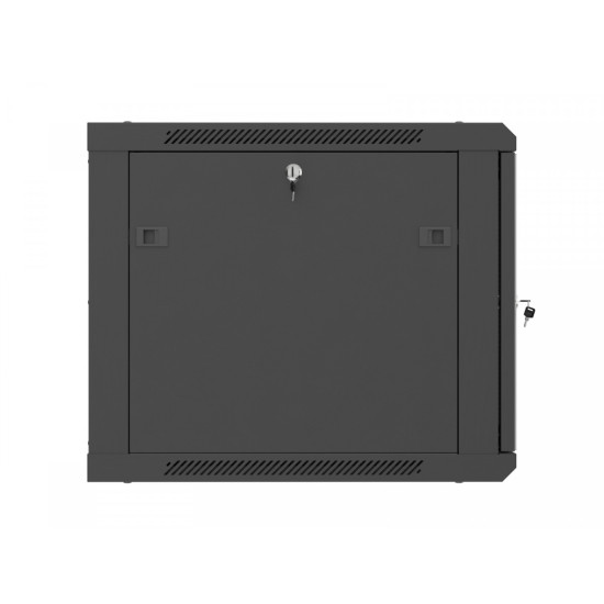 Szafa instalacyjna rack wisząca 19 cali 9U 600x600 czarna drzwi     perforownae ( flat pack) 