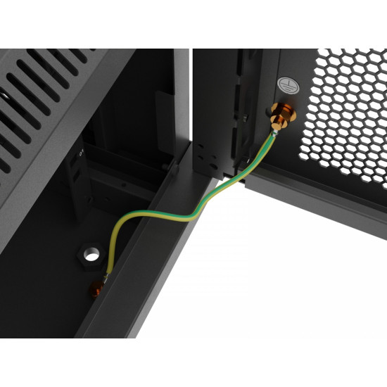 Szafa instalacyjna rack wisząca 19 cali 9U 600x600 czarna drzwi     perforownae ( flat pack) 
