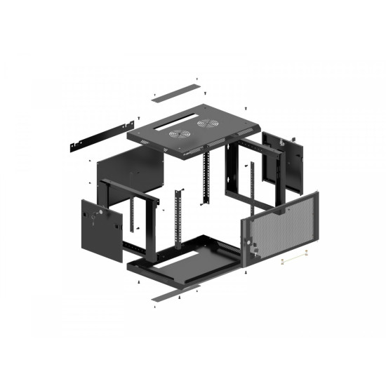 Szafa instalacyjna rack wisząca 19 cali 9U 600x600 czarna drzwi     perforownae ( flat pack) 