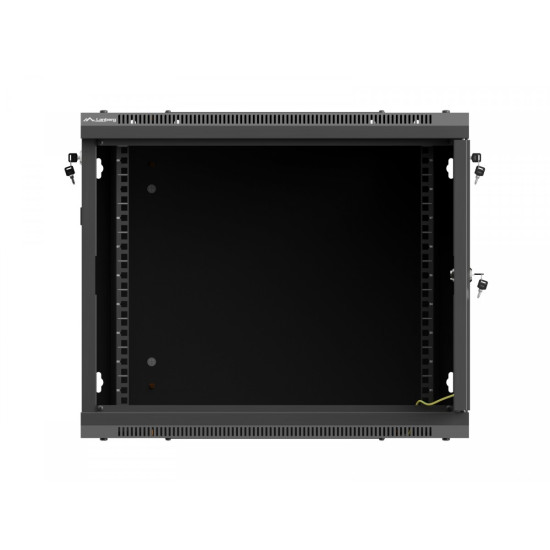 Szafa instalacyjna rack wisząca 19 cali 9U 600x600 czarna drzwi     perforownae ( flat pack) 