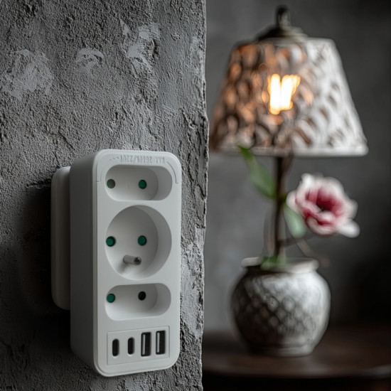 Rozdzielacz na 3 gniazda MCE248 F/W 2xUSB-A 2xUSB-C biały