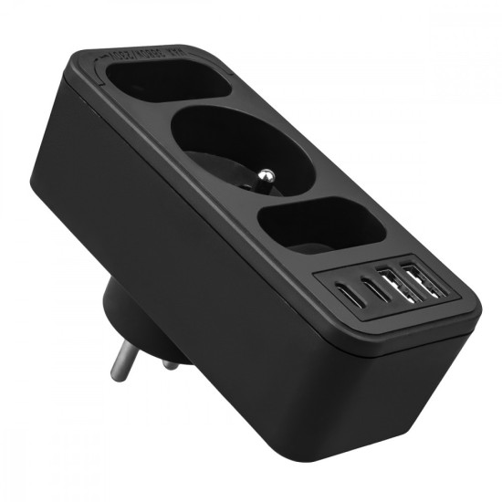 Rozdzielacz na 3 gniazdka MCE248 F/B 2xUSB-A 2xUSB-C czarny