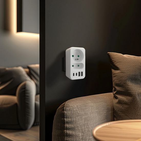 Rozdzielacz na 2 gniazda MCE249 F/W  2x USB-A 2x USB-C 