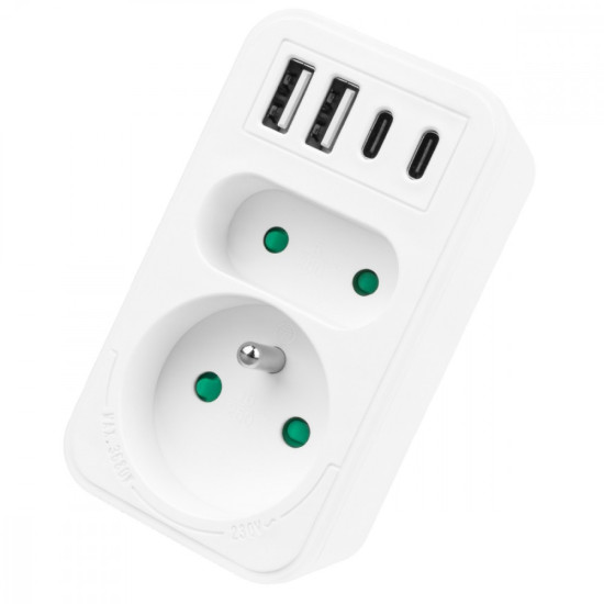 Rozdzielacz na 2 gniazda MCE249 F/W  2x USB-A 2x USB-C 