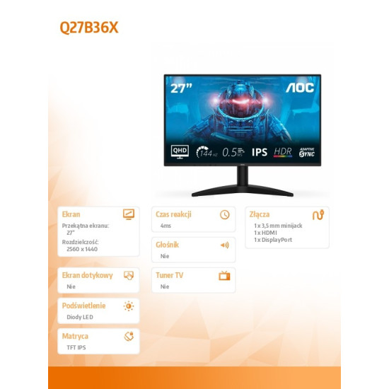 Monitor Q27B36X 27 cali IPS 144Hz HDMI DP 