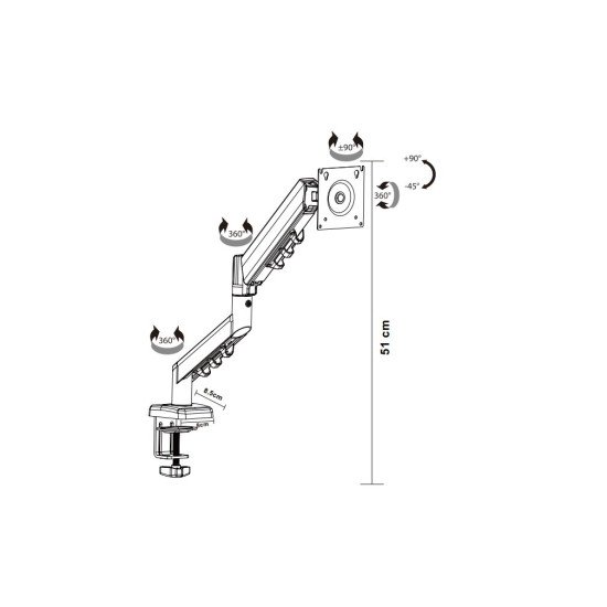 Uchwyt TB-MG3 do monitora na sprężynie gazowej do 26 cali 10kg VESA 100x100