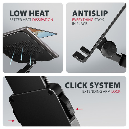 STND-LRB Podstawa do laptopów aluminiowa 10-17,3 cala regulowana wysokość, obrotowa o 360 stopni, Czarna