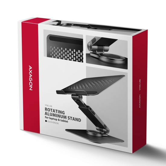 STND-LRB Podstawa do laptopów aluminiowa 10-17,3 cala regulowana wysokość, obrotowa o 360 stopni, Czarna