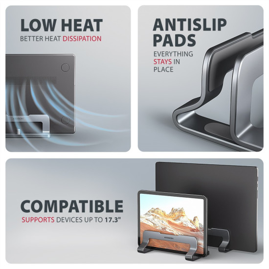 STND-VG Podstawa do laptopów aluminiowa 10-17,3 cala pionowa, Szara