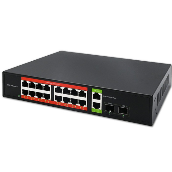 Przełącznik sieciowy SWITCH Gigabit Ethernet PoE | 16x RJ45 | 2x RJ45 Uplink | 2x SFP | 1000 Mb/s 