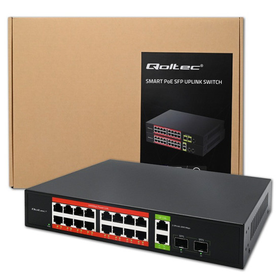 Przełącznik sieciowy SWITCH Gigabit Ethernet PoE | 16x RJ45 | 2x RJ45 Uplink | 2x SFP | 1000 Mb/s 