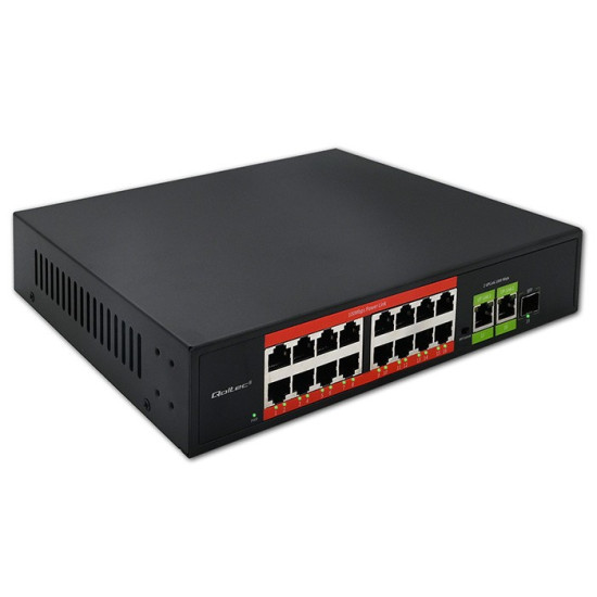Przełącznik sieciowy SWITCH FAST Ethernet PoE | 16x RJ45 10/100  Mb/s | 2x RJ45 Uplink 1000 Mb/s | 1x SFP 1000Mb/s 