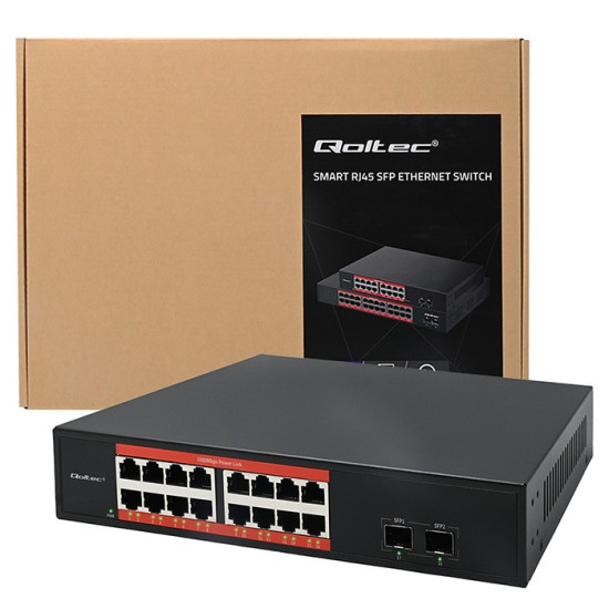 Przełącznik sieciowy SWITCH Gigabit Ethernet PoE | 16x RJ45 | 2x SFP | 1000 Mb/s 