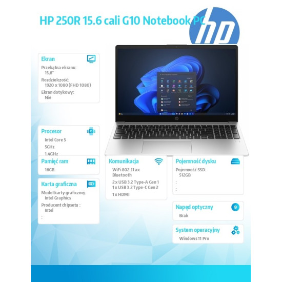 Notebook 250R G10 5-120U 512GB/16GB/W11P/15,6 cali D4TJ1ET 