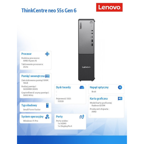 Komputer ThinkCentre Neo 55s G6 SFF 13FK001PPB W11Pro 5 330/16GB/512GB/INT/3YRS OS 
