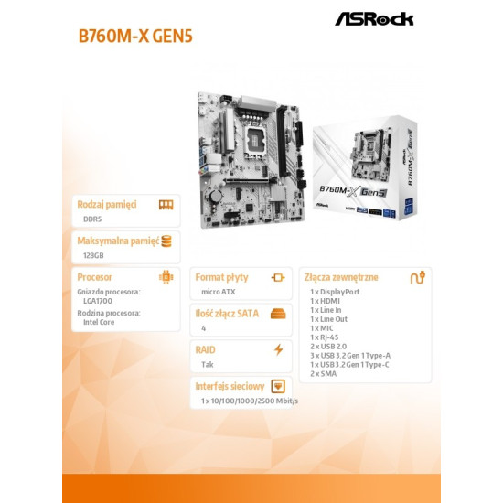 Płyta główna B760M-X GEN5 s1700 2DDR5 DP/HDMI mATX 