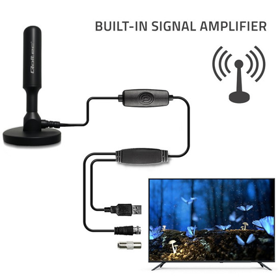 Wewnętrzna Antena TV DVB-T2 ze wzmacniaczem sygnału i magnetyczną podstawą | 4K | 28dBi | 5m 