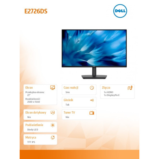 Monitor Pro E2726DS 27 LED VA 2560x1440/HDMI/DP/Głośniki/3Y