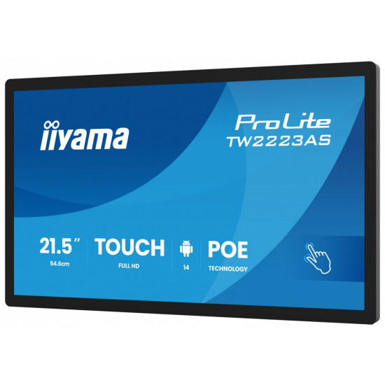Monitor 21.5 cala ProLite TW2223AS-B3P POJ.10PKT.24/7,ANDROID14, 450 cd/m2,   USB-C, 2x2W, RJ45, 3xUSB, iiSignage