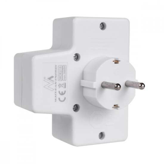 Gniazdko 1x16A 2x2.5A Schuko MCE215 z włącznikiem/wyłącznikiem, maks obciążenie 3680W, 2x wtyczka euro, 1x schuko 