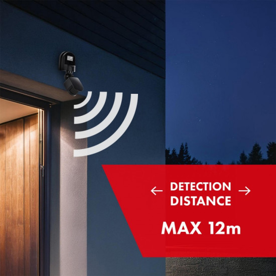 Czujnik ruchu i zmierzchu MCE25 B/B 180 stopni, max 1200W, z czarną przesłona, 5-12m 