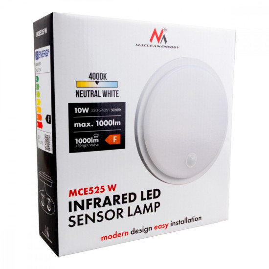 Lampa LED, IP65 czujnik PIR, MCE525 W 10W, 1000 lm, neutral white 4000 K 