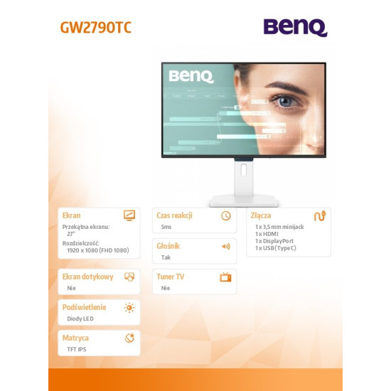 Monitor 27 cali GW2790TC LED 5ms/144Hz/IPS/HDMI