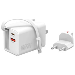 Ładowarka sieciowa Flex Jojo 65W GaN 2xUSB-C + USB-A Biała       rozwijany wbudowany kabel 