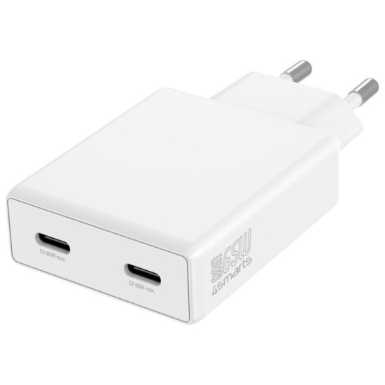 Ładowarka sieciowa PDPlug 65W GaN 2xUSB-C Biała 