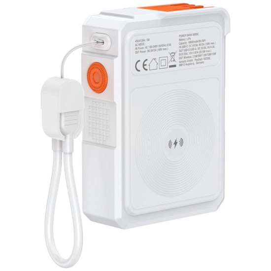 Ładowarka 6w1 Powerbank 10000mAh 22,5W Qi indukcyjne USB-C +     USB-A + kabel USB-C Biała 