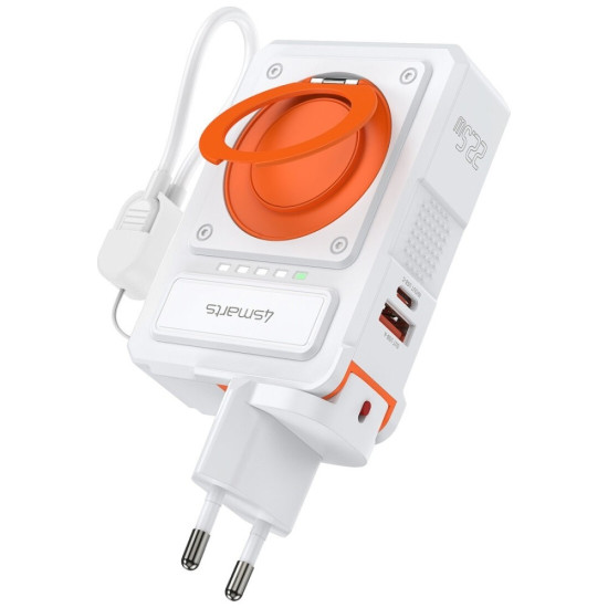 Ładowarka 6w1 Powerbank 10000mAh 22,5W Qi indukcyjne USB-C +     USB-A + kabel USB-C Biała 