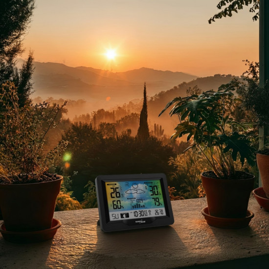 Stacja pogodowa bezprzewodowa GB540N wskaźnik komfortu, pomiar wilgotności, fazy księżyca, zegar z systemem DCF