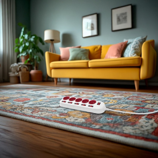 Listwa zasilajaca 5 gniazd z włącznikami MCE204 R/W Biało-czerwona