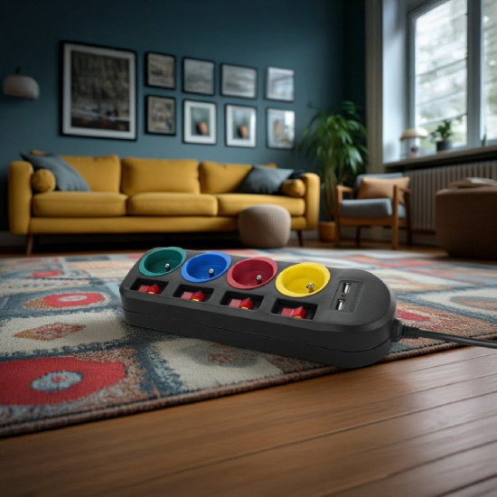 Listwa zasilająca z wyłącznikami 4 gniazda + 2xUSB przedłużacz MCE229B Czarna