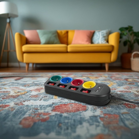 Listwa zasilająca z wyłącznikami 4 gniazda + 2xUSB przedłużacz MCE229B Czarna