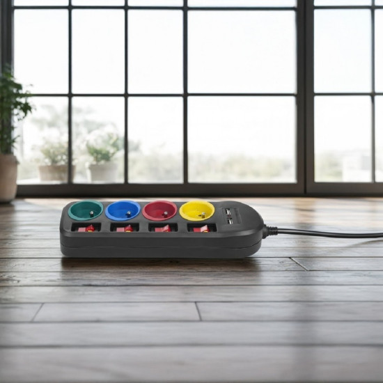Listwa zasilająca z wyłącznikami 4 gniazda + 2xUSB przedłużacz MCE229B Czarna