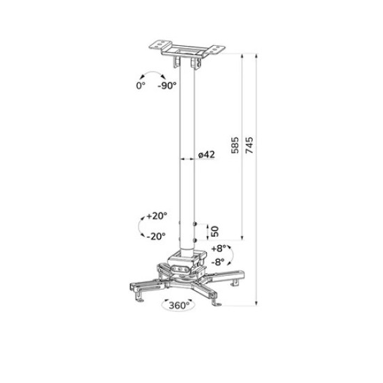 Uchwyt sufitowy do projektora CL25-550WH1 35kg 74,5-114,5cm