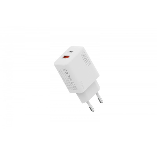 Ładowarka sieciowa/zasilacz USB 20W, 1x USB-C, 1x USB-A, biała 