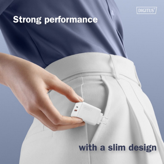 Ładowarka sieciowa/zasilacz USB GaN 30W, 1x USB-C, 1x USB-A, biała