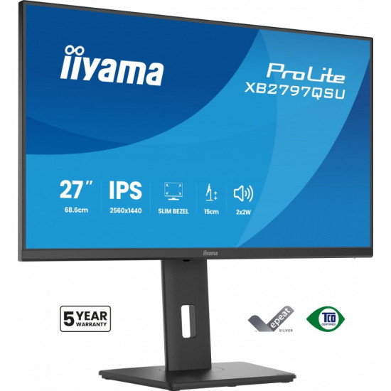 Monitor ProLite  27 cali XB2797QSU-B1 IPS,QHD,2xHDMI,DP,350cd,75Hz,1000:1,     USB HUB,x4 ((2x Type-A v.3.2 Gen 1 (5Gbps, 4.5W) 2x Type-C (5Gbps, 5W))