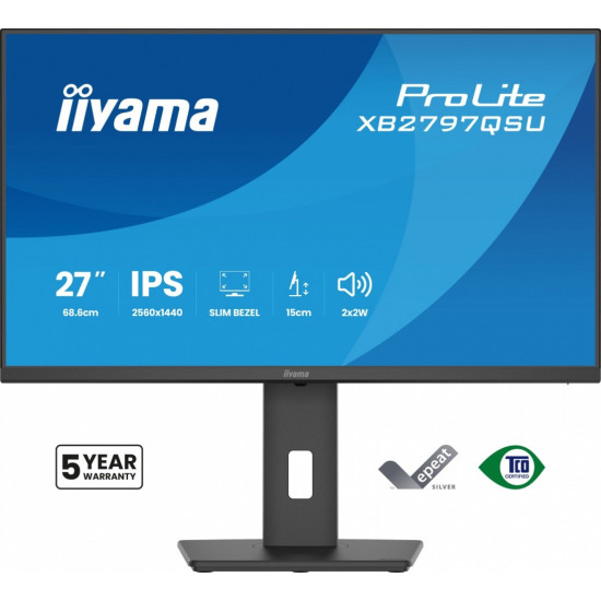 Monitor ProLite  27 cali XB2797QSU-B1 IPS,QHD,2xHDMI,DP,350cd,75Hz,1000:1,     USB HUB,x4 ((2x Type-A v.3.2 Gen 1 (5Gbps, 4.5W) 2x Type-C (5Gbps, 5W))