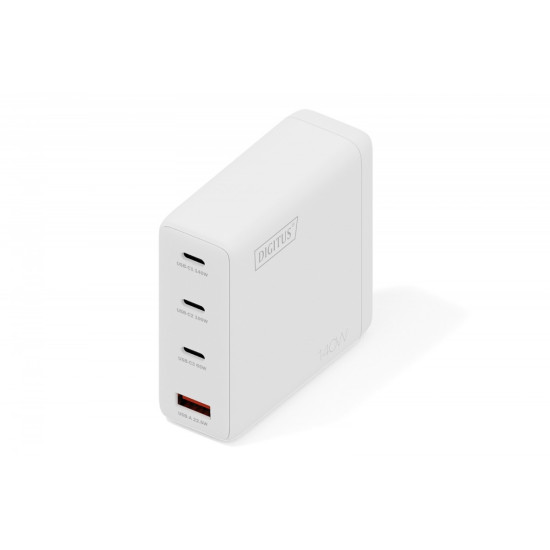 Ładowarka sieciowa/zasilacz USB GaN 140W, 3x USB-C, 1x USB-A, Biała