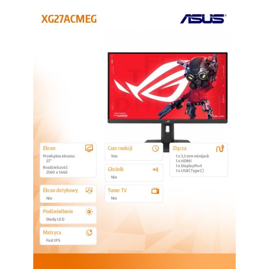 Monitor 27 cali XG27ACMEG ROG IPS QHD HDMI USB DP